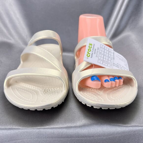 Crocs Kadee II Shimmer Sandals Women's 8 Beige Strappy Slides 211713-160 NEW - Picture 6 of 17